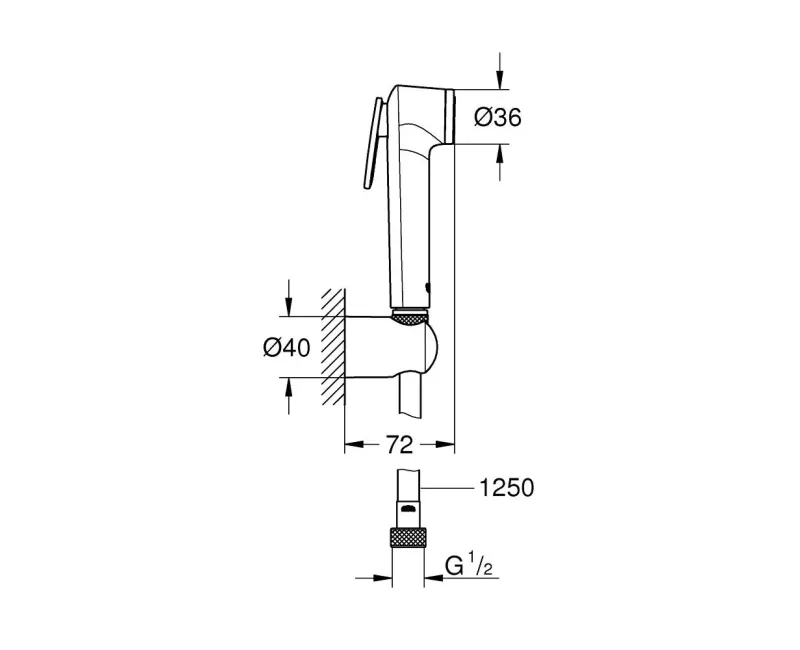 Bidetta klausule Grohe Vitalio Trigger Spray, ar turētāju un šļūteni, hroms, 26175001 NEW