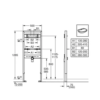 Montāšas rāmis izlietnei Grohe Rapid SL, augstums 130 cm, 38546000 NEW