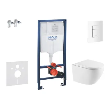Tualeto komplektas Grohe Rapid SL rėmas su Kielle Oudee Rimless unitazu, SoftClose sėdyne ir Skate Cosmopolitan mygtuku, Alpių balta, SANI11BA3113 NEW