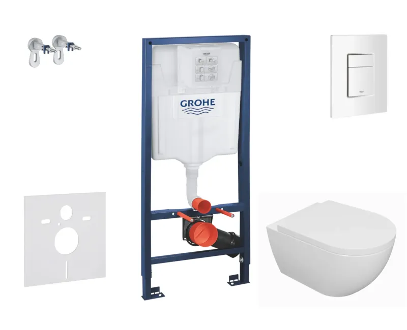 Tualetes poda komplekts Grohe Rapid SL rāmis ar Kielle Oudee  Rimless podu, softclose vāku un Skate Cosmopolitan pogui, Alpine White, 11BA3100 NEW