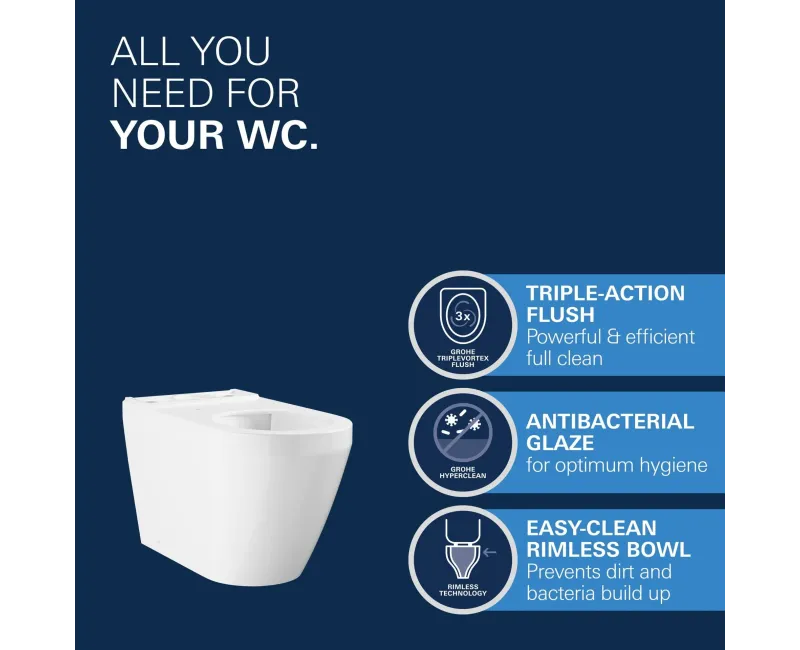 Tualetes pods Grohe Euro Ceramic, universāla izplūde, Rimless, Triple Vortex, Alpine white, 102489SH00 NEW