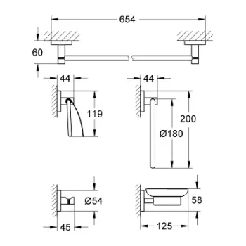 Vannas istabas aksesuāru komplekts Grohe Essentials, 5 daļu, hroms, 40344001 NEW