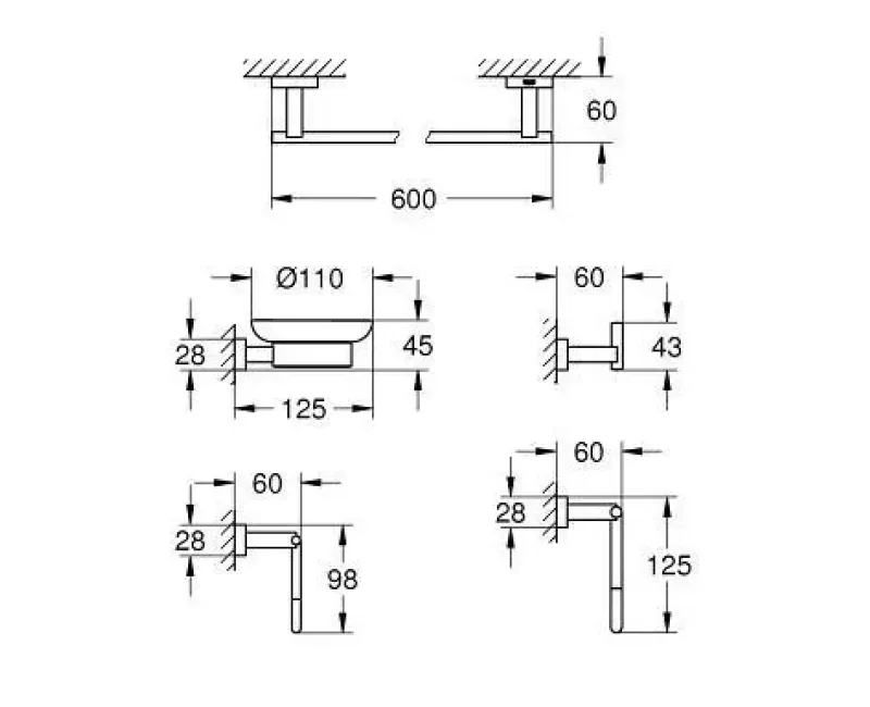 Комплект аксессуаров для ванной Grohe Essentials Cube, 5 предметов, хром, 40758001