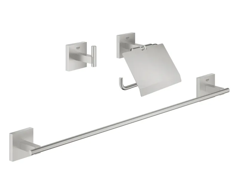 Комплект аксессуаров для ванной комнаты Grohe QuickFix Start Cube, 3 предмета, суперсталь, 41124DC0