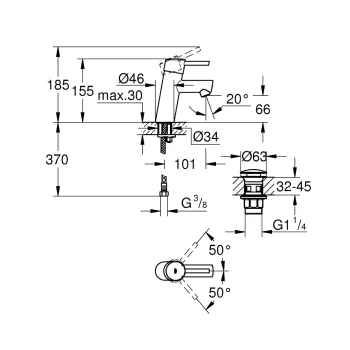 Vannas istabas izlietnes maisītājs Grohe Concetto, ar Push-Open izplūdi, hroms, 23931001 NEW