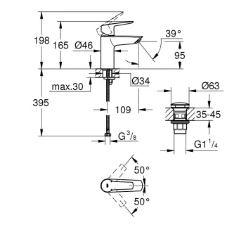 Vannas istabas izlietnes maisītājs Grohe QuickFix Start, ar Push-Open izplūdi, matēts melns, 235502432 NEW