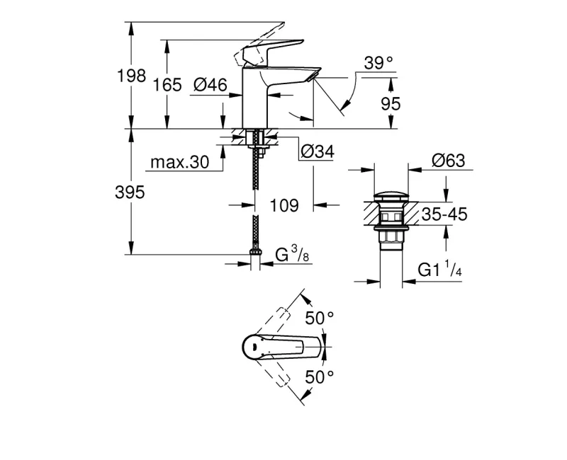 Vannas istabas izlietnes maisītājs Grohe QuickFix Start, ar Push-Open izplūdi, matēts melns, 235502432 NEW