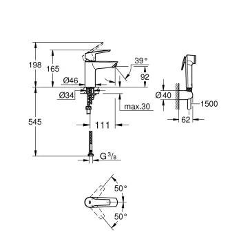 Vannas istabas izlietnes maisītājs Grohe QuickFix Start, ar bidē dušu, matēts melns, 231232433 NEW