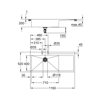 Кухонная мойка Grohe K1000, с клапаном, матовая нержавеющая сталь, 52 см, 31581SD1