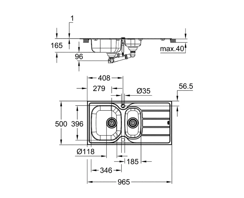 Кухонная мойка Grohe K200, матовая нержавеющая сталь, 97x50 см, 31564SD1