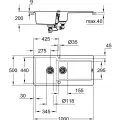 Кухонная мойка Grohe K500, с клапаном 100x50 см, гранит черный, 31646AP0