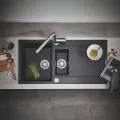 Кухонная мойка Grohe K500, с клапаном 100x50 см, гранит черный, 31646AP0