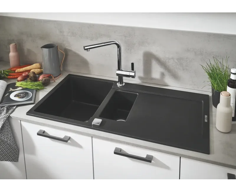 Кухонная мойка Grohe K500, с клапаном 100x50 см, гранит черный, 31646AP0