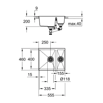Кухонная мойка Grohe K500, с клапаном, 56x46 см, гранит черный, 31648AP0