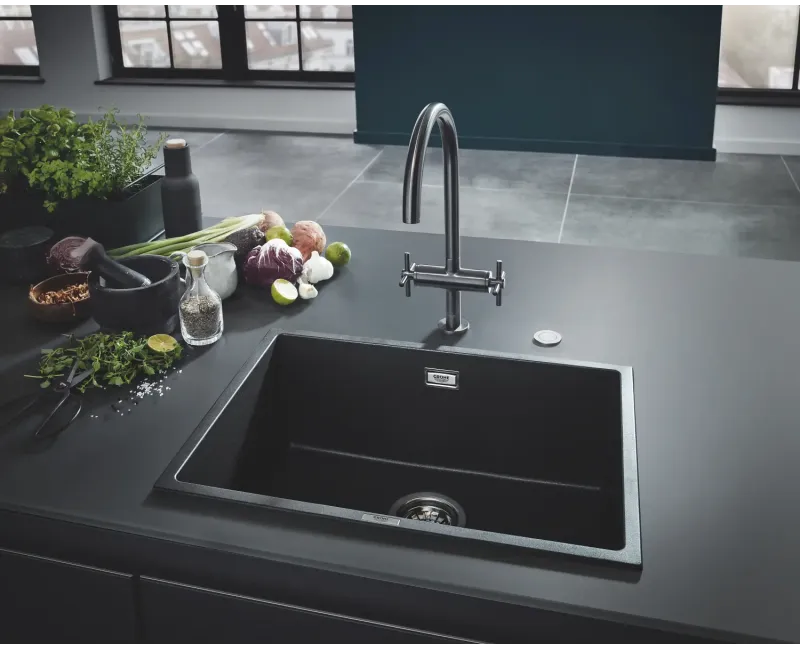 Virtuvės kriauklė Grohe K700, su išleidimu 46x41 cm, granito juoda, 31653AP0 NEW