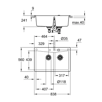 Кухонная мойка Grohe K700, с клапаном, 84x56, гранит черный, 31657AP0