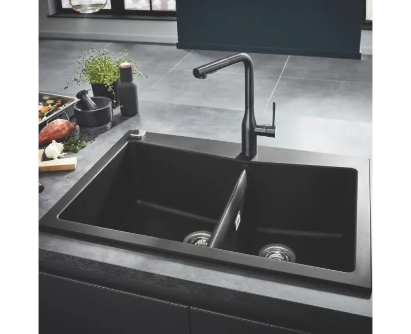 Virtuves izlietne Grohe K700, ar vārstu, 84x56, granīta melnā, 31657AP0 NEW