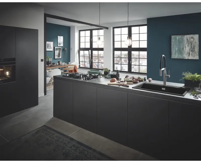 Virtuves izlietne Grohe K700, ar vārstu, granīta melnā, 78x51 cm, 31652AP0 NEW