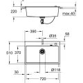 Virtuves izlietne Grohe K700, ar vārstu, granīta melnā, 78x51 cm, 31652AP0 NEW