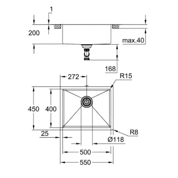 Кухонная мойка Grohe K700U, матовая Hard Graphite, 50x45 см, 31574AL1