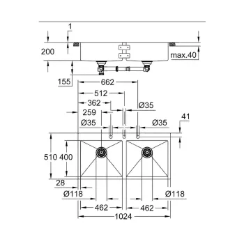 Кухонная мойка Grohe K800, матовая нержавеющая сталь, 102x51 см, 31585SD1