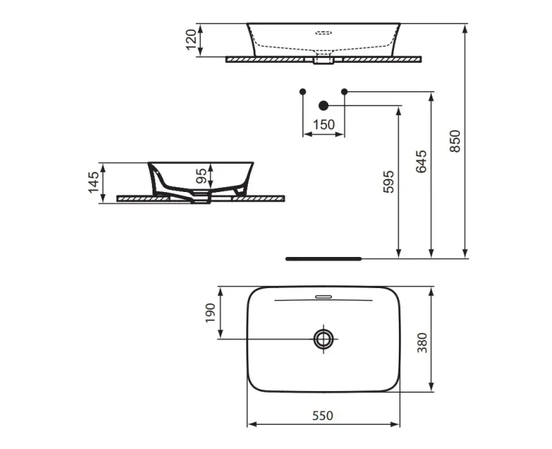 Раковина Ideal Standard Ipalyss, 55x38 см, цвет бетон, E2078V9
