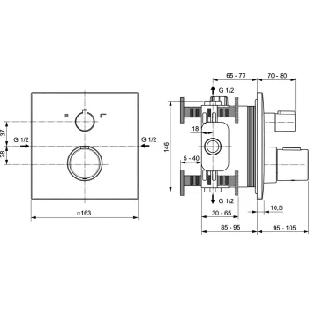 Термостатический смеситель Ideal Standard CeraTherm, на 2 устройства, черный, A7523XG