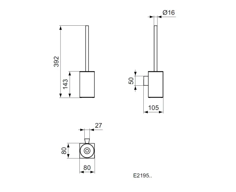 Щетка для унитаза Ideal Standard IOM Square, хром, 80 x 105 x 392 мм, E2195AA