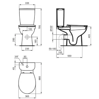 Унитаз Ideal Standard Eurovit, с нижним подводом воды, белый, T443101