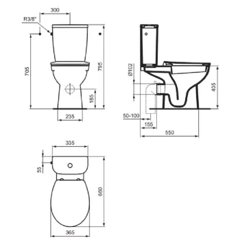 Унитаз Ideal Standard Eurovit, с боковым подводом, белый, T443201