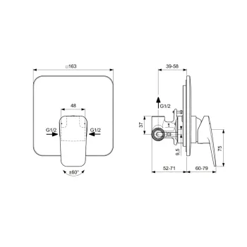 Смеситель для душа Ideal Standard CeraPlan, с встраиваемым телом, матовый черный, BD252XG