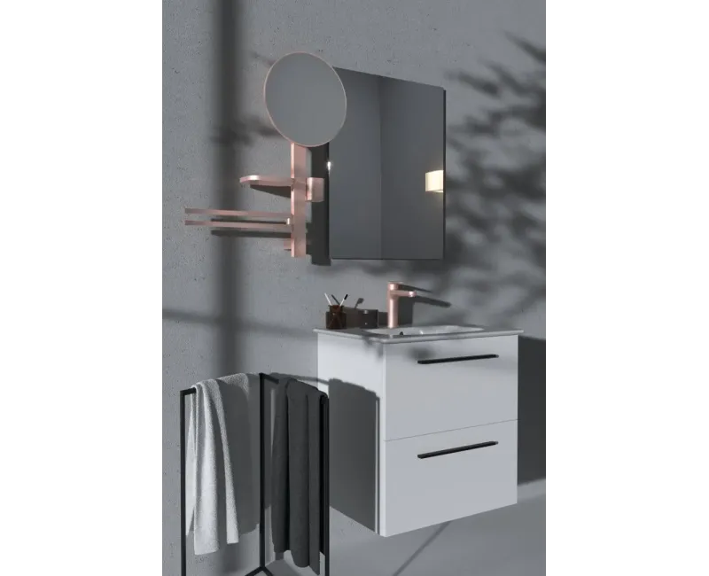Зеркало для ванной Ideal Standard ALU+, с двойным держателем для полотенец и стаканом для зубных щеток, розовое, BD588RO
