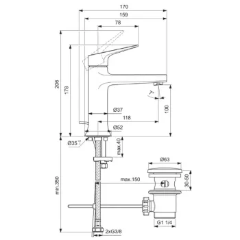 Смеситель для раковины Ideal Standard La Dolce Vita, с клапаном, хром, BD653AA