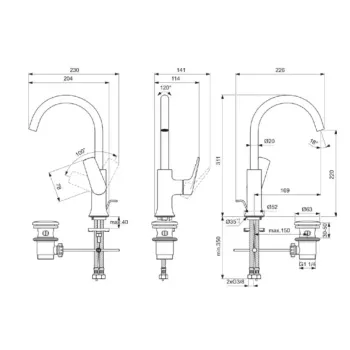 Смеситель для раковины Ideal Standard La Dolce Vita, с клапаном, Silver Storm, BD657GN