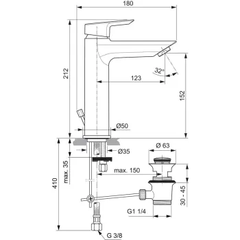 Смеситель для раковины Ideal Standard Tesi, с клапаном, хром, A6563AA