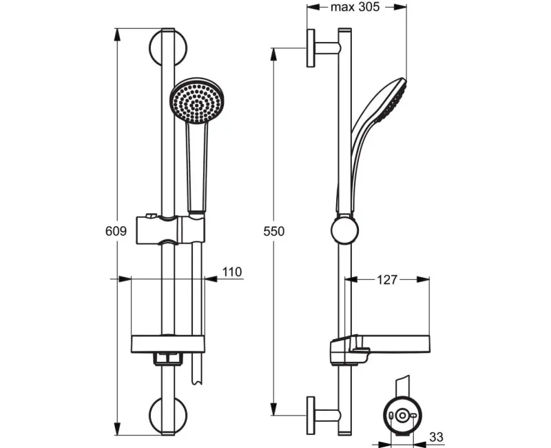 Dušas komplekts Ideal Standard Idealrain, 80 mm, hroms, B9501AA