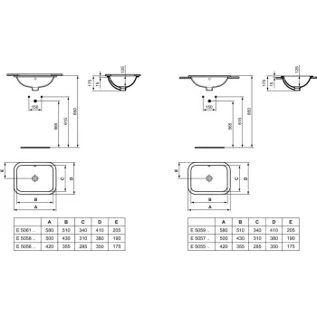 Встраиваемая раковина Ideal Standard Connect, 58x41 см, белая, E505901