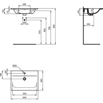 Izlietne skapītim Ideal Standard Connect Air, ar atveri, balta, E0289MA