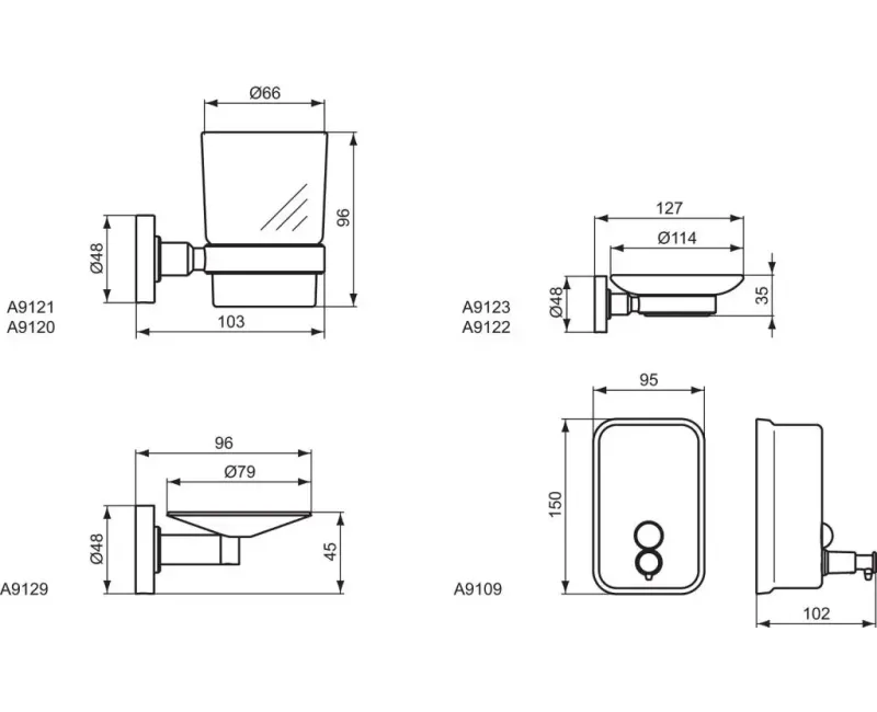 Ziepju trauks Ideal Standard IOM, ar turētāju, hroms/matēts stikls, A9120AA
