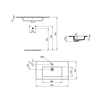Раковина Ideal Standard Eurovit, 55x45 см, с отверстием для смесителя, белая, E053501