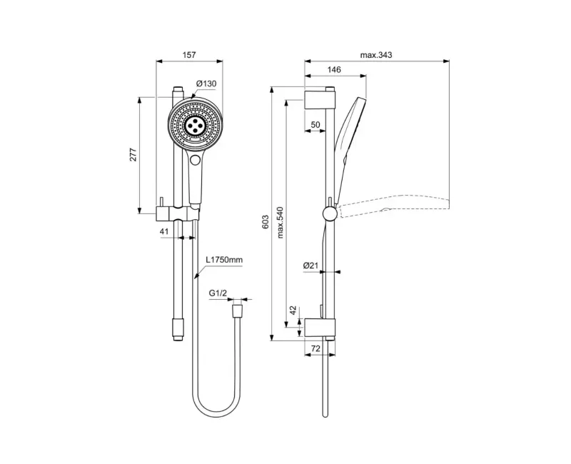 Набор для душа Ideal Standard Idealrain Solos, 3 режима, EcoFlow, хром, A7897AA