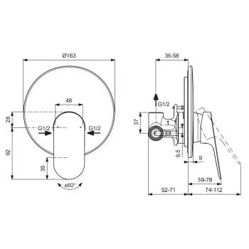 Смеситель для душа Ideal Standard Ceralife O, встраиваемый, хром, BE022AA