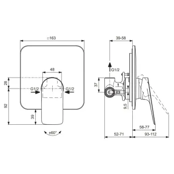 Смеситель для душа Ideal Standard Ceralife C, встраиваемый, хром, BE060AA