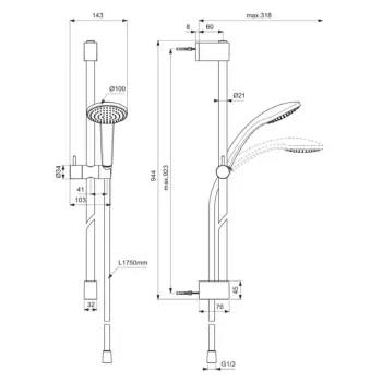 Набор для душа Ideal Standard Idealrain, с ручным душем, хром, BE404AA