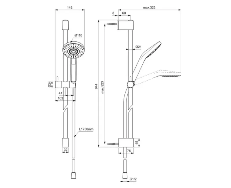 Комплект для душа Ideal Standard IdealRain Evo, 3 режима, хром, BE420AA
