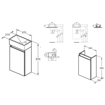 Vannas istabas skapītis Ideal Standard Eurovit+, 55x35x20 cm, ar izlietni, 1 durvis, spīdīga balta/matēta melna, R0578WG