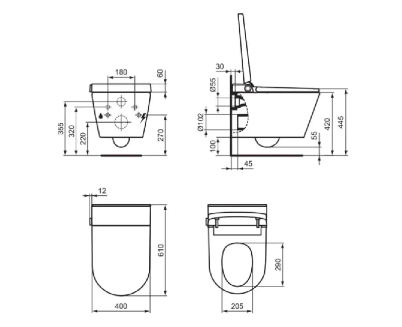 Piekaramais pods ar bide  Ideal Standard i.life E, ar elektronisks, SoftClose, balts, K875501