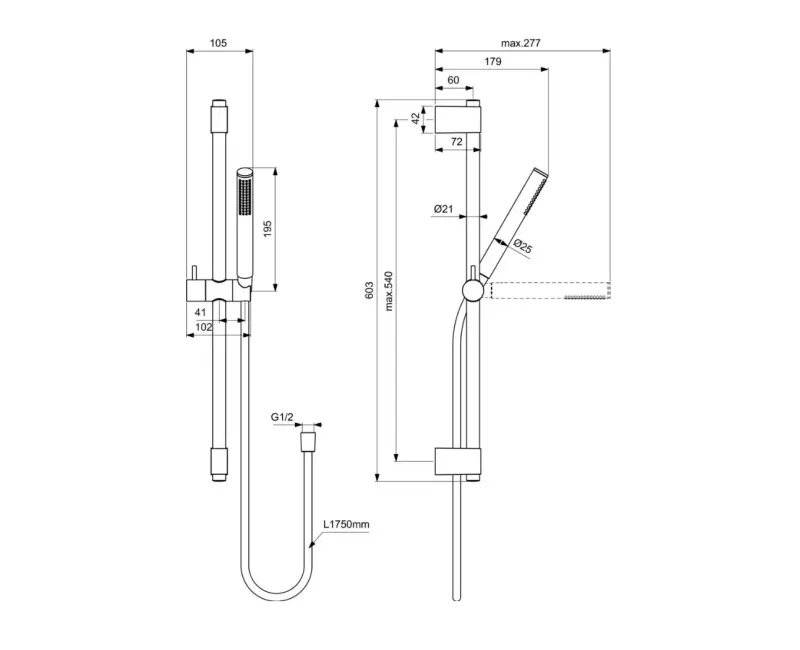 Комплект душа Ideal Standard Idealrain, с ручным душем, хром, A7616AA