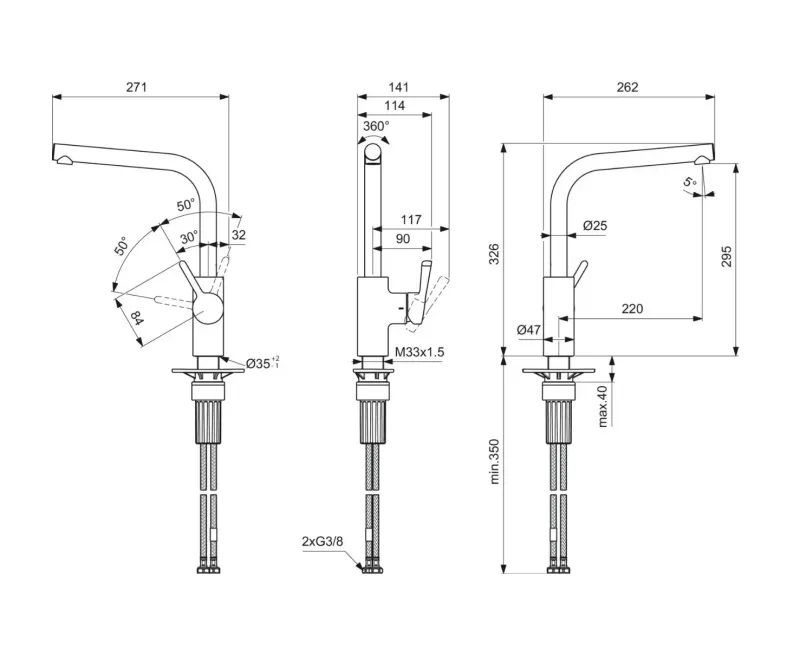 Virtuves maisītājs Ideal Standard Ceralife, hroms, 326 mm, BE239AA