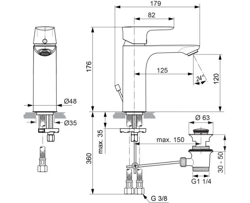 Смеситель для раковины Ideal Standard Connect Air, с клапаном, хром, A7053AA